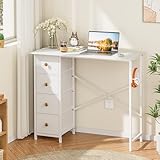 Small White Desk with Drawers for Bedroom, 35.4 Inch Kids Girls Teens Student Writing Desk with Storage, Reversible Study Table, White Computer Desk for Home Office, Makeup Vanity Desk for Small Space