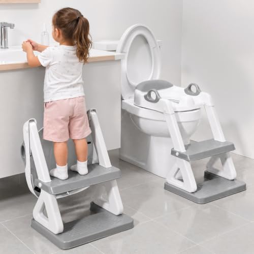 Potty Training Seat with Step Stool Ladder for Kids and Toddler,Wiifo Sturdy Potty Ladder with Soft Padded Cushion for Toddler Boys and Girls(Light Grey) 2026 New Version
