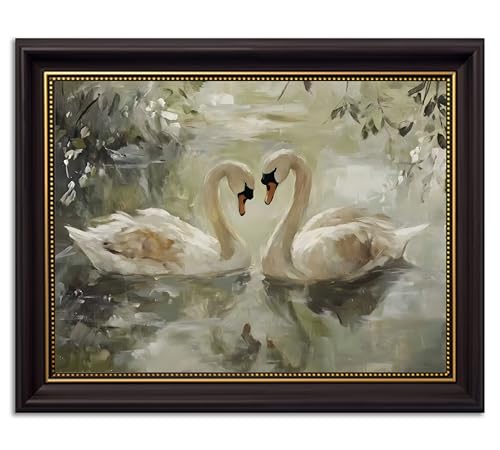 Black Gold Framed Wall Art Vintage Swan Painting Picture Wall