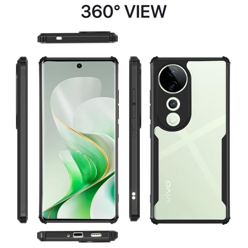Image of Pikkme Crystal Clear Transparent Back | Ultra Hyrbid | Full Camera Protection | Raised Edge | Bumper Back Case for Vivo V40 5G / V40 Pro 5G / T3 Ultra 5G (Black)