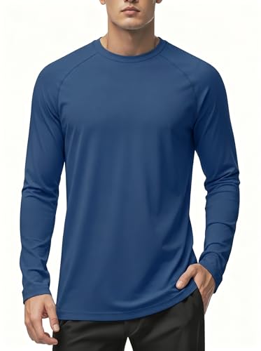 MAGCOMSEN Men's Rash Guard UPF 50+ Sun Protection Clothing Long Sleeve T-Shirts for Men Quick Dry SPF UV Swim Moisture Wicking Tees Blue Grey L