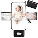 Lekebaby Portable Nappy Changing Mat Travel Baby Change Mat with Wipe-Pocket and Head Cushion, Quilting Black