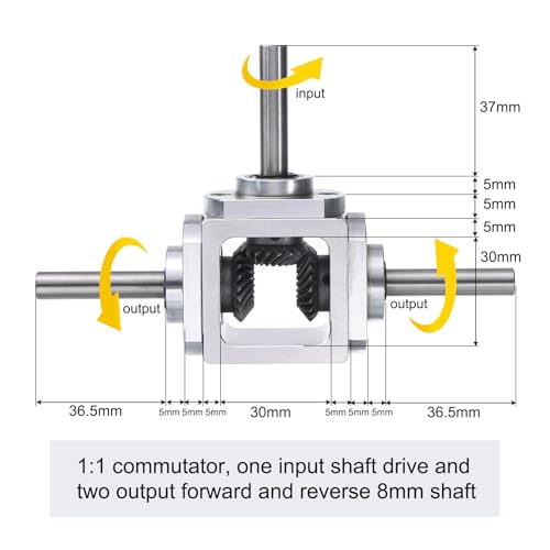 QUARKZMAN Getriebe 90 Grad Rechtwinklig Kegelgetriebe 1:1 Umkehrend Doppel Ausgangswelle 1 Modul 20 Zähne Kegelrad Aluminiumrahmen Einfaches Mechanisches DIY Modul Mit 8mm Welle