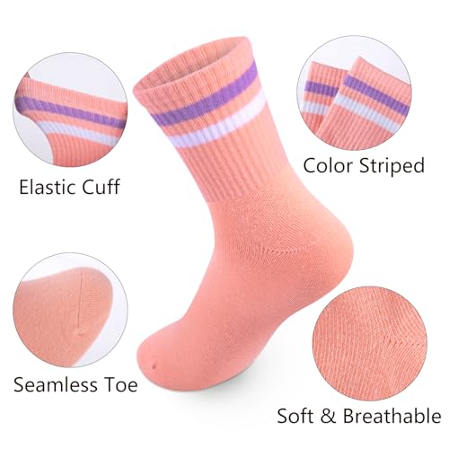 Kids Socks, 5 Pairs Crew Soft Comfort Breathable Athletic Cotton Girls Casual Socks for Running Sport4