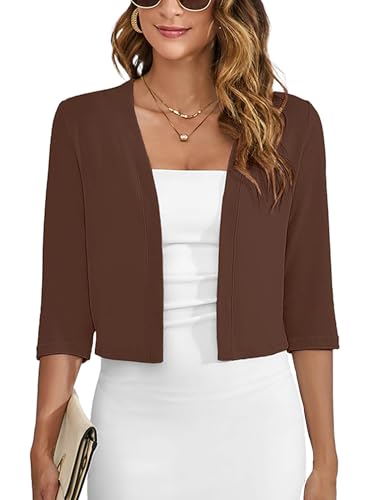 Image of Heymoments Women's Thin Shrugs 3 /4 Sleeve Lightweight Cropped Sweaters Open Front Cardigan for Dress