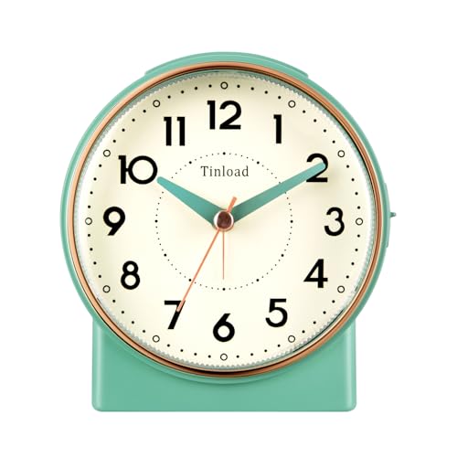 Image of Tinload 4.3 inch Retro Analog Alarm Clock, Vintage Decor, No Ticking Silent, Easy to Set, Gradual Rise Alarm, On /Off Switch on Side, Gentle Wake, Snooze, Lighted on Demand, Battery Operated, Retro Green