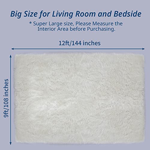 Hombys 9X12 Oversized Faux Fur Area Rug For Living Room Bedroom, Super Soft & Fluffy White Faux Sheepskin Play Carpet For Kids Baby And Children, Luxury Plush Furry Décor Shaggy Feet Mat For Bedside #TOP1