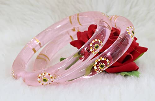 Image of NMII Traditional Glass With Diamond Cutting Pattern Glossy Finished Stylish Kada Set For Women And Girls | Crystal Glass Kada Bangles Set For Wedding, Festive