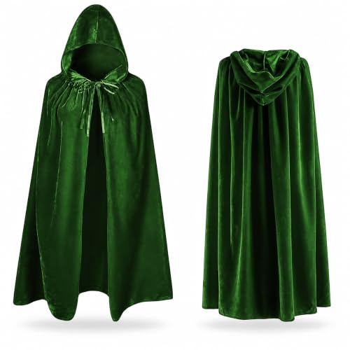 AJAUBKJOG Cape Halloween Velours Vert Avec Capuche Déguisement Adulte 90cm