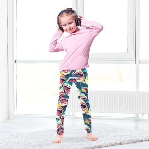 Colorful Sharks Girls' Leggings Toddler Doodles Open Mouth Kids Yoga Pants Dance Active Tights 4T4