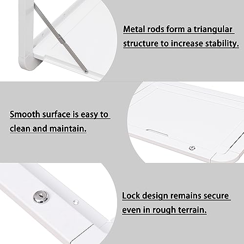 HWHongRV Faltbarer Wohnmobil-Picknicktisch, Wandmontiert, Mit Abschließbarem Aluminium-Legierungsset, Ideal für Außenbereich, Weiß, 800 x 450 mm