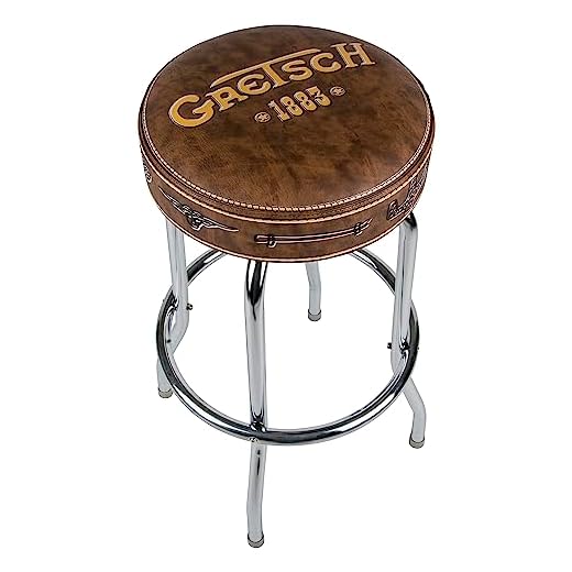 Taburete Gretsch "1883", Ideal para los jugadores y fans de Guitarra, con Logo Gretsch Amarillo Mate, Acolchado con Espuma, 30", Marrón