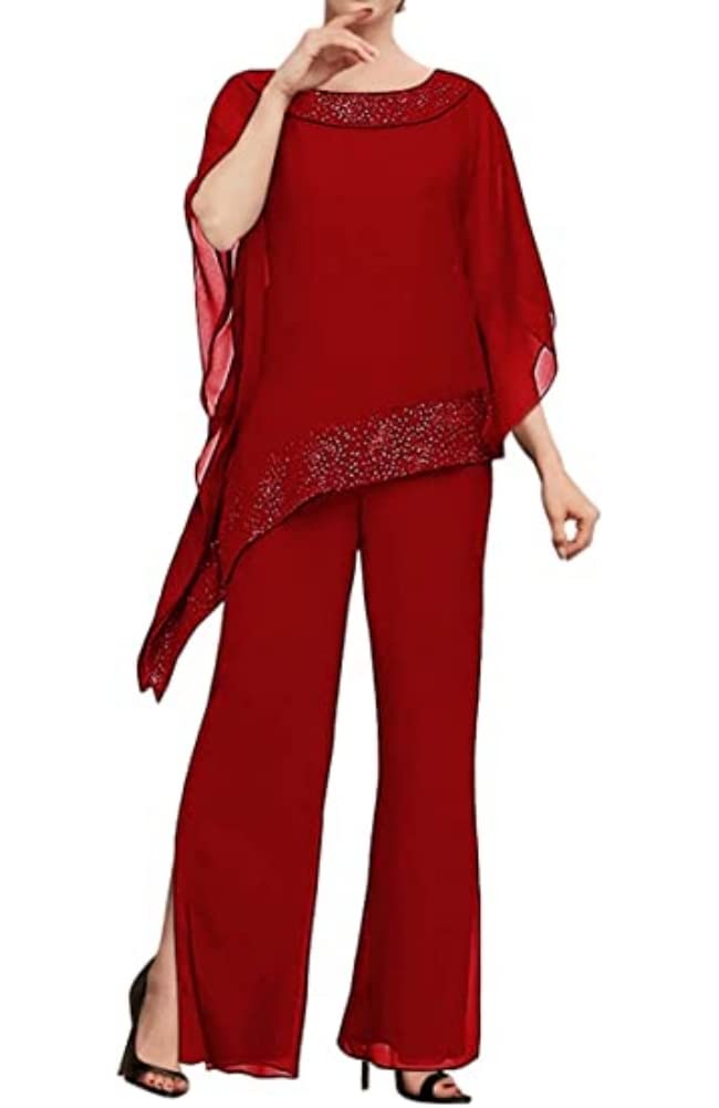 3 Pcs Chiffon Mothers Pants Suits Outfit for Lady Womens Elegant Evening Gowns Dress Suit