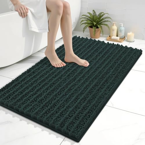 Image of Arotive Luxury Bathroom Rugs 36x24, Extra Soft Thick Absorbent Shaggy Chenille Bath Rugs, Machine Wash Dry, Bath Mats for Bathroom Floor, Tub and Shower, Home Decor Accessories, Dark Green