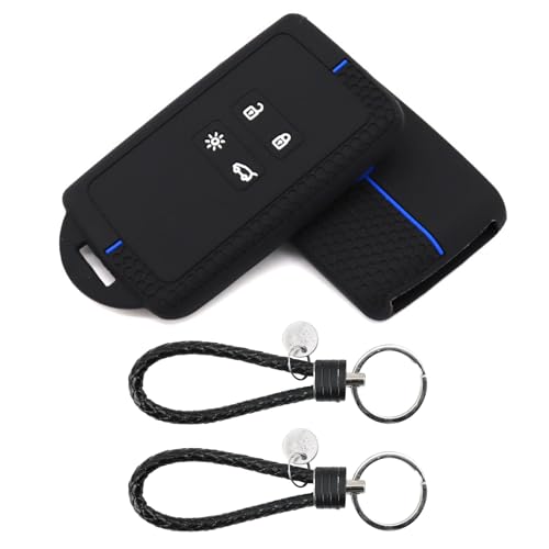 2PCS 4 Button Car Key Card Case Soft TPU Silicone Key Fob Cover Durable Car KeyCover for Renault Compatible with Clio Megane Koleos Kadjar Captur Espace Dacia Duster (Blue)