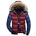 Qienjn Doudoune Hommes Hiver Chaud Épaissi Détachable Chapeau Hommes Veste À Capuche Confortable Décontracté Mode Contraste Couleur Hommes Coton Manteau B-Red1 L