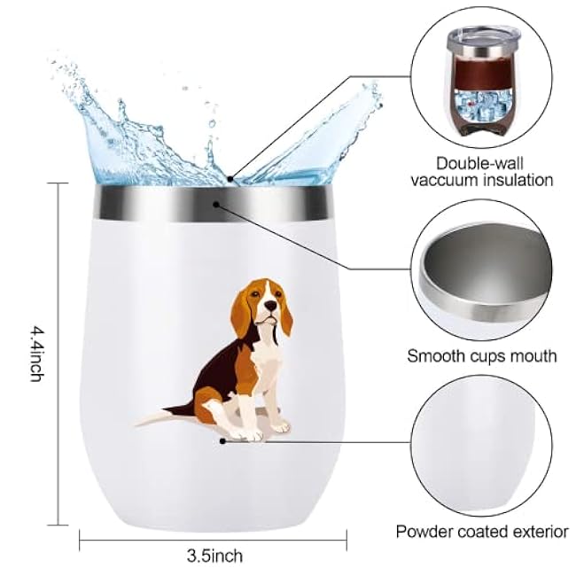 Beagle Dog Stainless Steel Coffee Mug with Lid Thermal Vacuum Tumbler, Novelty Christmas Birthday Gifts for Dad Mom Love Dog Men, Women, Friends Coworkers 12 Oz White