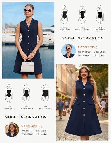 Image of GRACE KARIN Work Dresses for Women 2026 Sleeveless Button Business Midi Dress Notch Lapel V Neck Formal Office A Line Dresses