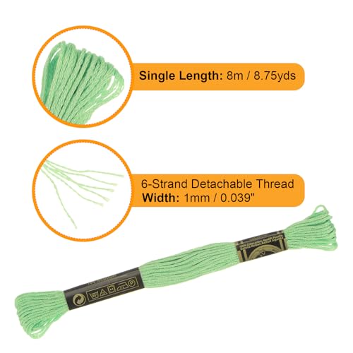 Image of HARFINGTON 12 Skeins Embroidery Floss 8.75yds(8m) Egyptian Long-Staple Cotton Cross Stitch Thread for Sewing DIY Bracelet Yarn String and Crafts, Pastel Green(6013)