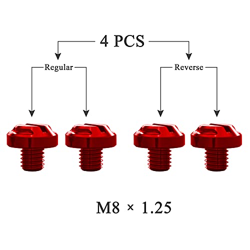 Image of 4pcs Motorcycle Red Mirror Hole Plugs 2 Regular+2 Reverse M8x1.25 (Red, M8>2 regular + 2 reverse)