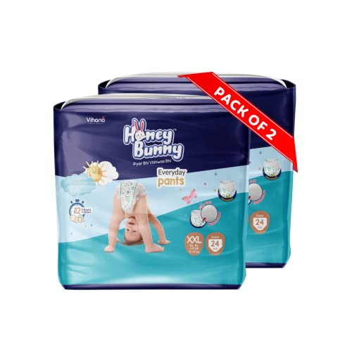 Image of Honey Bunny Everyday Baby Diapers Pants | Extra Extra Large (XXL), 48 Count, 17-25 kg | Silky Soft on Skin | 12 Hours Protection Baby Diaper