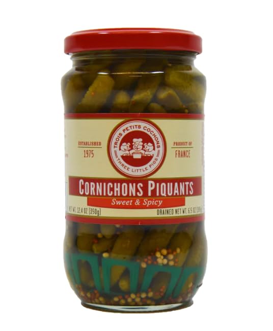 Les Trois Petits Sweet & Spicy Baby Gherkins, Vegan, 12.4 Ounces (Pack Of 12)