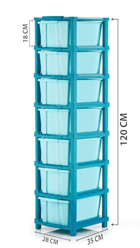 Image of TEKCOOL Plastic Drawer Organizer Self Standard Rectangular Multi Purpose Modular Drawer System Large Chest of Drawer Organizer for Home Office,Product Dimension When assembeled (7XL, Blue hex);'