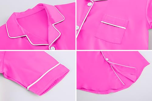 Image of Schbbbta Girls & Women Silk Nightgown, Short Sleeve Button Down Satin Nightshirt Pajama House Dress, 3 Years- Women 2XL