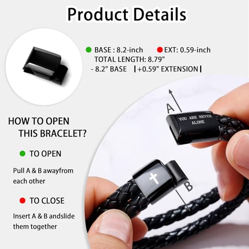 Men's Leather Bracelet with Cross Bible Verse, Double Layer Black Leather Bracelet for Men, Christian Religious Inspirational Gift for Him Men Dad Husband Boyfriend Grandson Son4