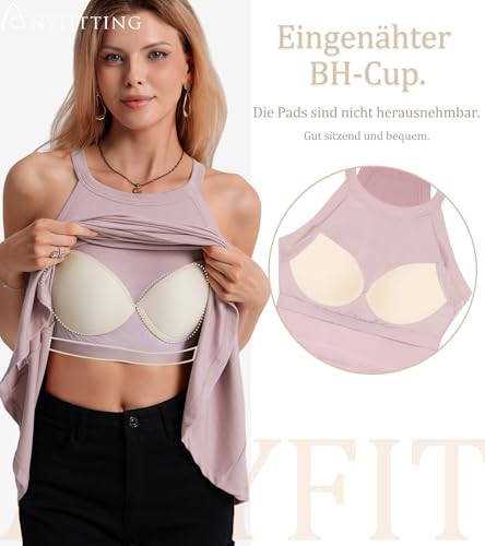 ANYFITTING Built in Bra Halter Dresses for Women Short Mini Casual Ribbed Skater Cute Dress2