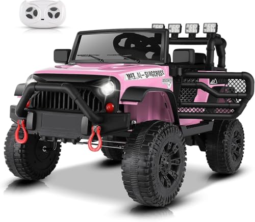 Hikole 24V Ride on Toys Car Electric Power Battery Wheels with Remote Control for Kids 1 Seater Bluetooth Music Dual Steering Shock Absorbing Suspension System Led Lights Safety Belt, Pink