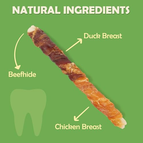 Image of MON2SUN Dog Treats, 5 Inch, Double Flavor Chicken & Duck Rawhide Sticks | 40 Count Pack, Double Flavor, Teeth Cleaning, Long-Lasting Chew, High-protein and Low-fat, Suitable for Small Dogs
