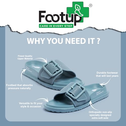 Image of FOOT UP Women's Soft Buckle Slides | Cushioned Anti-Skid Slippers for Women | Lightweight Comfort Sandals with Adjustable Buckle | Slip-On Footwear for Home Use, Indoor Areas & Outdoor Movement