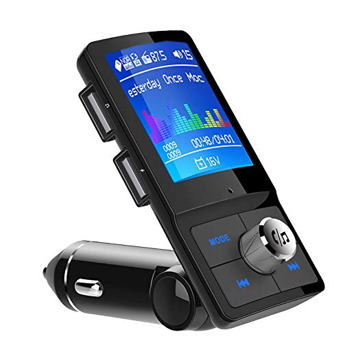 Bluetooth FM Transmitter for Car, Wireless Bluetooth 4.2 in-Car Radio Adapter Car Kit with Handsfree Calling, 2 USB Ports, 1.8'LED Display, Support TF Card, U-Disk, AUX Output