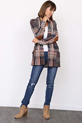 Image of Eloges Women's Multi Stripe Soft Knit Open Cardigan with Suede Elbow Patch
