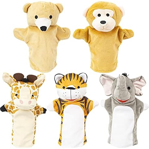 Tier Handpuppen Spielzeug Set, Realistischer Weich Wild Tierkopf für Kinder Mädchen Jungen, Packung mit 5 Cover