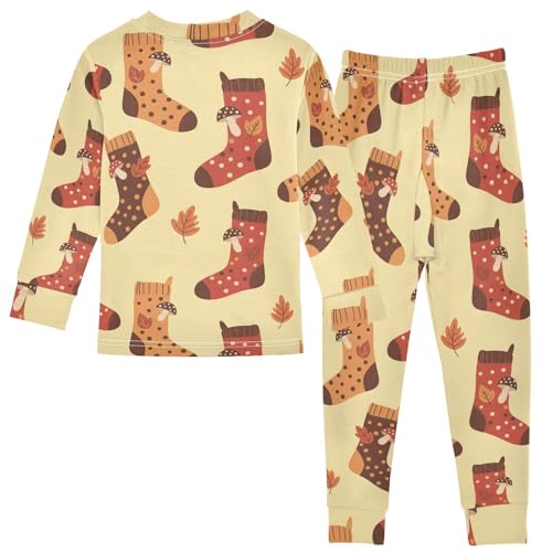 Pajama Sets Long Sleeve Autumn Socks with Mushroom Prints Soft Comfy Sleepwear 2 Piece PJS 3-8T3