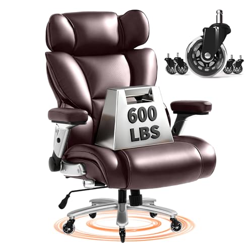 Image of FLEXISPOT 600lbs Big and Tall Office Chair for Heavy People, High Back Heavy Duty Computer Chair with Lumbar Support 2D Armrest, Desk Chairs for Working Gaming Relaxing Cross Legged, PU Leather, Brown