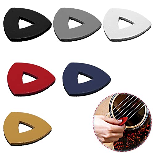 6 Pieces Leather Ukulele Picks Bass Picks Triangle Shape Cutout Hole Guitar Picks For Acoustic Classic Electric Guitar Bass, Produces Richer Warmer Tone While Drop (Multi-Color)