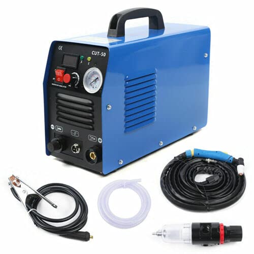 BJTDLLX CUT50 Welding Machine, 50Amp Air Plasma Cutter 110/ 220V Dual Voltage Inverter DC Digital Display IGBT Portable Cutting Machine Plasma Cutter Welders PT31 Torch(Blue)