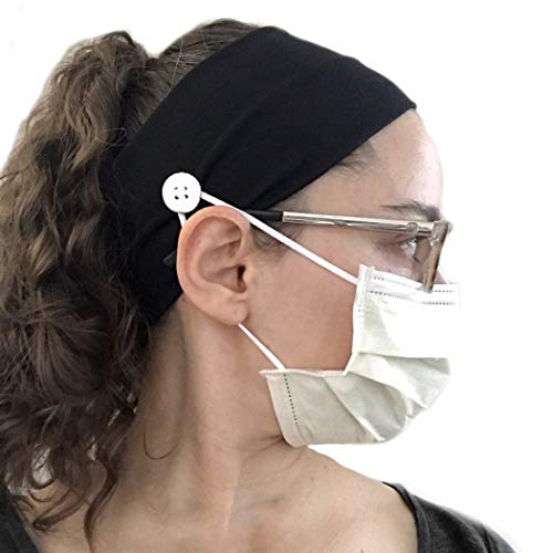 Aesth-En Tie Dye Headbands with Buttons Cloth Non Slip for Nurse Headbands Multicolored Ear Protection Holder for Healthcare Essential Workers Face Mask Holder Men Women (White)