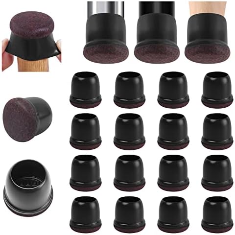 16 PCS Small Black Silicone Chair Leg Floor Protectors with Wrapped Felt, Rubber Chair Leg Caps, Chair Leg Covers, Furniture Feet Protectors Pads, No Noise No Scratches (Round, Fit 0.75-1") Cover