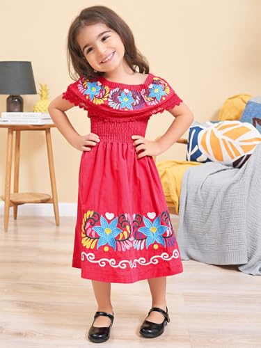 Image of Mexican Dress for Girls Traditional Vestidos Mexicanos Cinco de Mayo Embroidered Dresser Toddler Kids