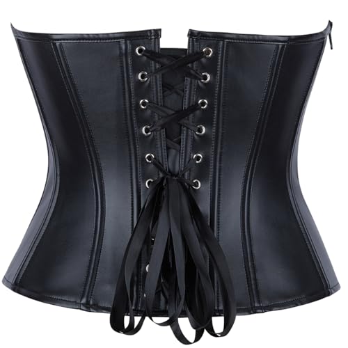 SHYMMUO Women Black Corset Top Elegant Strapless Bustier Tops Lace Up Sexy Office Lady Cosplay Costume Secretary Outfit3