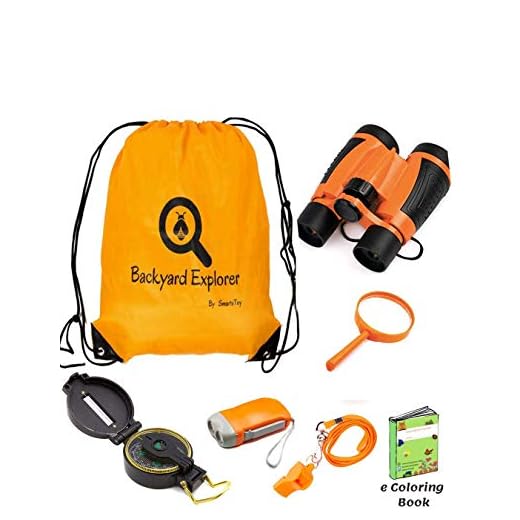 Kids Binoculars Explorer Kit for Children - Toy Set With Magnifying Glass, Flashlight, Backpack , Whistle, Compass in backpack - Outdoor Exploration Kits, Camping & Spy Gear - Gadgets for Boys Girl