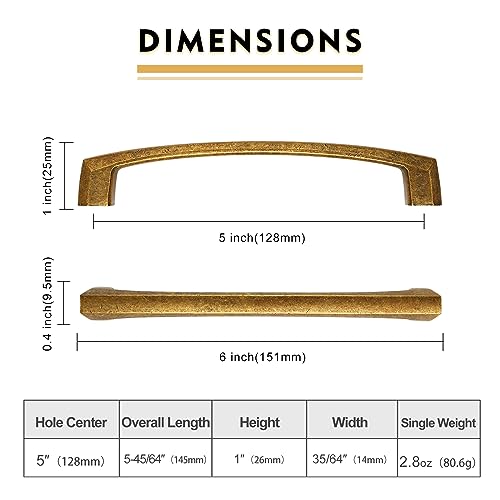 Image of 10 Pack Antique Brass Cabinet Pulls 5 Inch Kitchen Cabinet Handles Kitchen Handles for Cabinets Vintage Drawer Pulls Dresser Pulls Retro Cupboard Handles