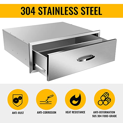 Image of 30 inch W x 10 inch H x 23 inch D Outdoor Kitchen Single Drawer Stainless Steel BBQ Access Drawers with Exquisite Handle for Outdoor Kitchen Island or Grill Station