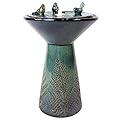 Sunnydaze Gathering Birds 28.25-Inch Ceramic Water Fountain with LED Lights - Electric Submersible Pump with Adjustable Flow Green