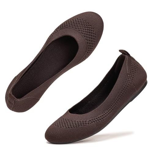 Image of Frank Mully Women's Ballet Flats Round Toe Walking Flats Slip On Work Shoes Knitted Flats Shoes for Woman Soft Lightweight