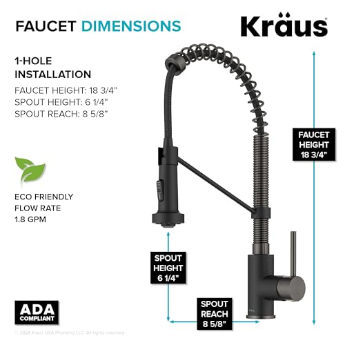 Image of KRAUS Bolden Commercial Style 2-Function Single Handle Pull Down Kitchen Faucet in Matte Black /Black Stainless, KPF-1610MBSB